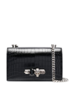 Alexander Mcqueen Black And Silver Jewelled Satchel Bag In Crocodile-effect Leather In Nero