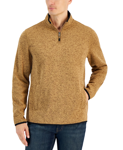 Club Room Men's Quarter-zip Fleece Sweater, Created For Macy's In Mocha Coffee