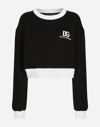 Dolce & Gabbana Ribbed Crew-neck Sweatshirt With Contrasting Cuffs And Hemline In ブラック
