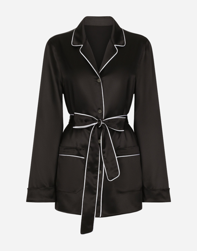 DOLCE & GABBANA SILK PAJAMA SHIRT WITH CONTRASTING PIPING