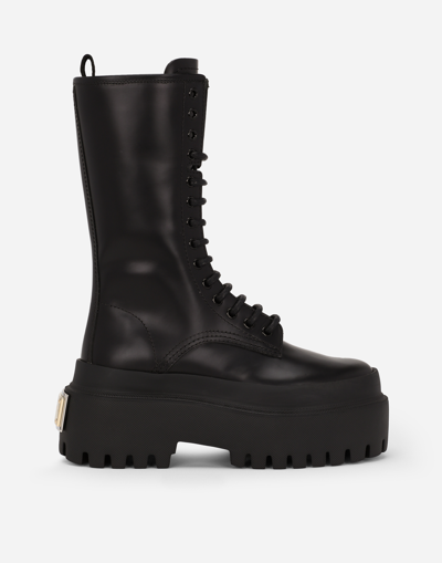 Dolce & Gabbana Calfskin Combat Boots In Black