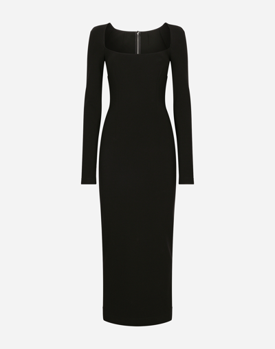 Dolce & Gabbana Long-sleeved Jersey Milano Rib Sheath Dress: In Black