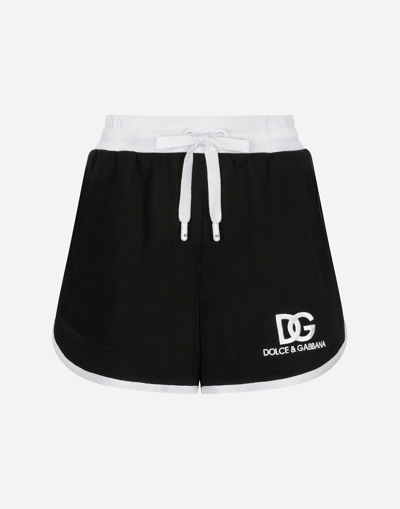 Dolce & Gabbana Jersey Shorts With Dg Logo Embroidery In Black