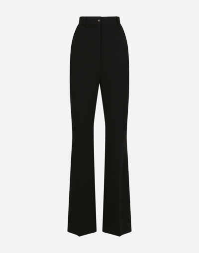 Dolce & Gabbana Flared Jersey Milano Rib Pants In Black