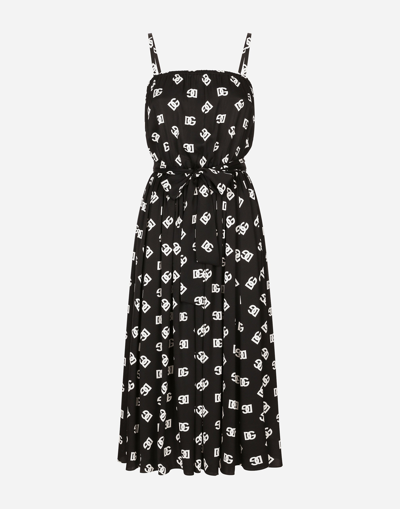 Dolce & Gabbana Charmeuse Calf-length Dress With All-over Dg Logo Print In プリント