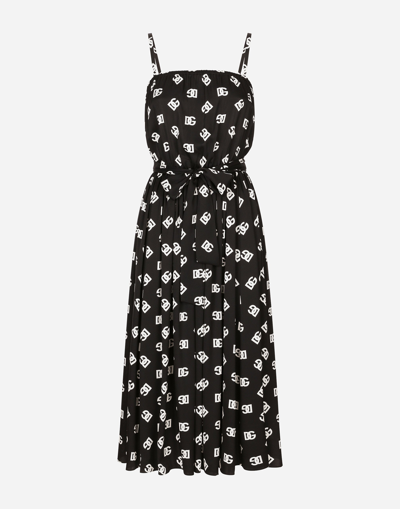 DOLCE & GABBANA CHARMEUSE CALF-LENGTH DRESS WITH ALL-OVER DG LOGO PRINT