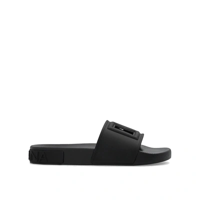 Dolce & Gabbana Logo-embossed Pool Slides In Black