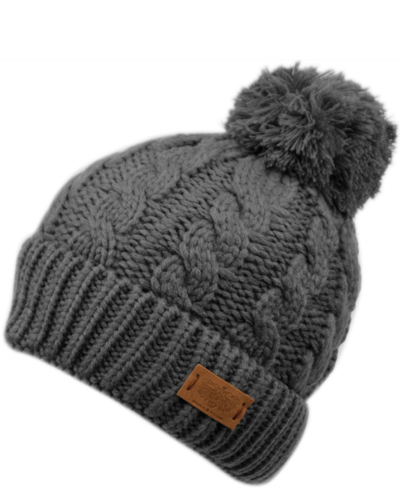 Angela & William Cable Pom Beanie With Sherpa Lining In Dk Gray