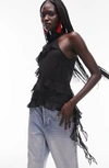 Topshop Ruffle Halter Top In Black In Black
