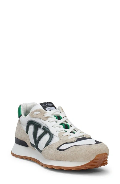 Valentino Garavani Suede Vlogo Pace Sneakers In White/green