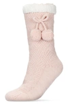 Memoi Pompom Fleece Lined Socks In Pink