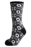Memoi Holiday Snowflake Fleece Lined Crew Socks In Black