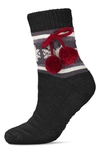 Memoi Snowflake Pompom Fleece Lined Slipper Socks In Black