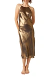 Free People Sunset Shimmer Satin Midi Slipdress In Black/gold