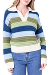 ENGLISH FACTORY RAINBOW STRIPE POLO SWEATER