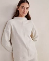 Ann Taylor Haven Well Within Comfort Fleece Funnel Neck Pullover In Ivory Grey Heather