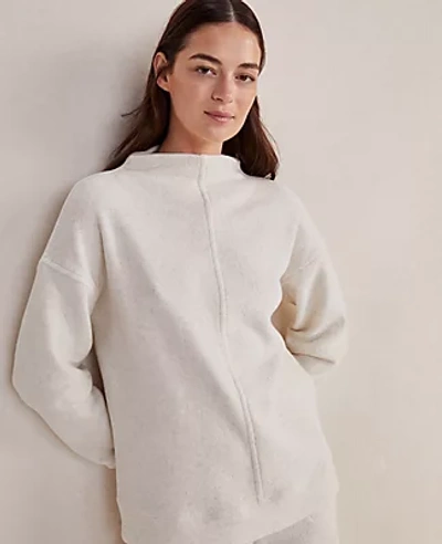 Ann Taylor Haven Well Within Comfort Fleece Funnel Neck Pullover In Ivory Grey Heather