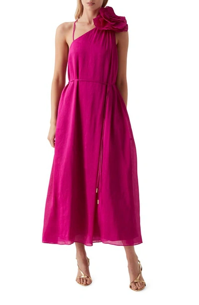 Aje Quintessa Linen And Silk Sleeveless Flower Midi Dress In Pink