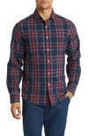 Mizzen + Main City Trim Fit Plaid Stretch Flannel Button-down Shirt In Navy Tartan