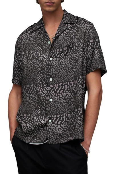 Allsaints Cosmo Leopard Print Relaxed Fit Shirt In Black