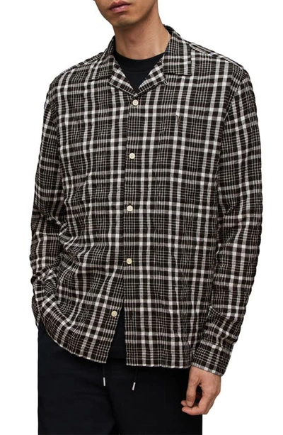 Allsaints Corvus Checked Relaxed Fit Shirt In Jet Black
