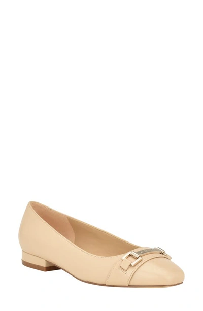 Calvin Klein Crystil Flat In Light Natural - Leather