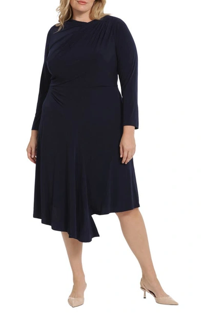 Maggy London Gathered Dress In Blue