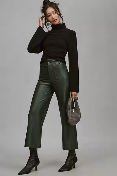 The Colette Collection By Maeve Maeve The Colette Cropped Vegan Leather Trousers In Green