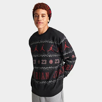 Nike Jordan Essentials Holiday Festive Fleece Crewneck Sweatshirt In Black