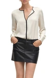 Mango Contrast Trim V-neck Cardigan In Light Beige
