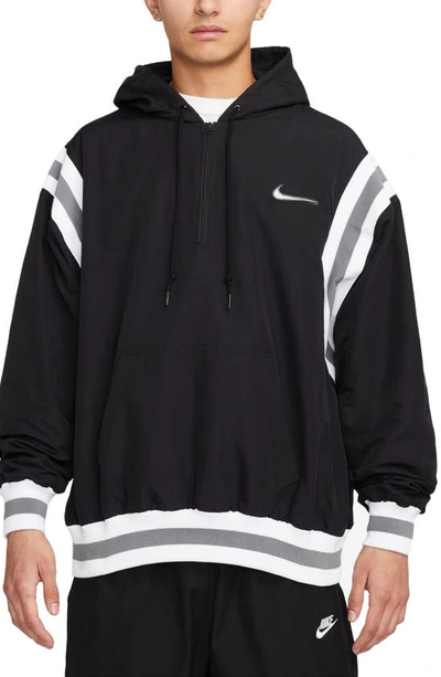 Nike Men's Authentics Woven Lined 1/2-zip Hoodie In Black