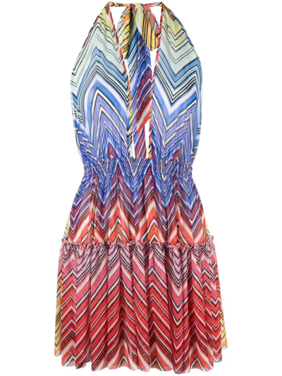 Missoni Multicolour Zigzag Halterneck Minidress In Blue