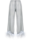 OSEREE GREY LUMIÈRE PLUMAGE FEATHER-TRIM TROUSERS