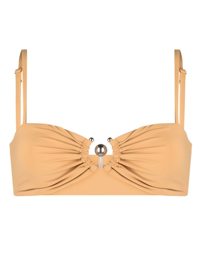 Christopher Esber Ruched Prong Bikini Top In Neutrals