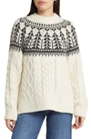 Faherty Native Knitter Frost Fair Isle Crew Sweater In White Sheep Camp