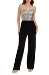 Dress The Population Fernanda Sequin Bodice Strapless Jumpsuit In Silverlack