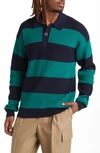 DRÔLE DE MONSIEUR STRIPE LONG SLEEVE MERINO WOOL & COTTON POLO SWEATER