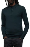 Allsaints Mode Merino Long Sleeve Polo Shirt In Racing Green