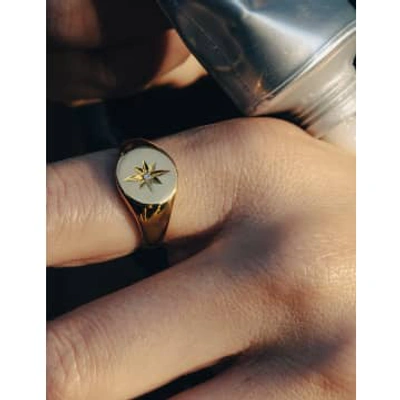 Nordic Muse Gold Large Embossed Signet Ring, Waterproof