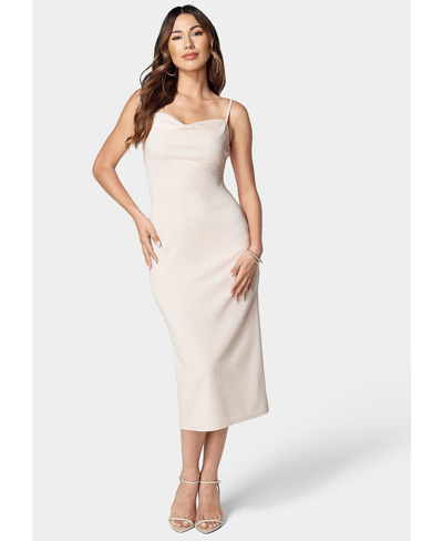 Bebe Cowl Neck Shine Midi Dress In Blush