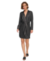 DKNY WOMEN'S COLLARED LONG-SLEEVE SURPLICE DRESS