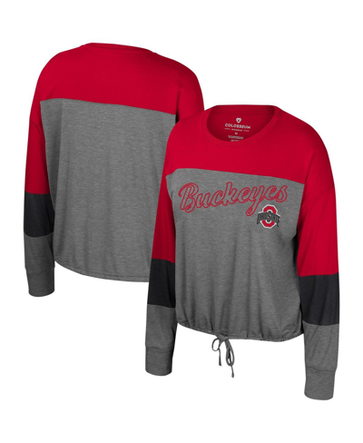 COLOSSEUM WOMEN'S COLOSSEUM GRAY OHIO STATE BUCKEYES TWINKLE LIGHTS TIE FRONT LONG SLEEVE T-SHIRT