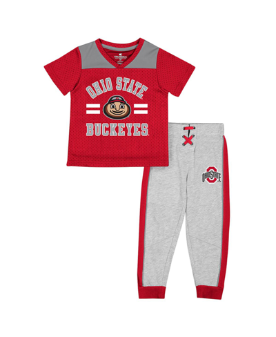 Colosseum Babies' Toddler Boys And Girls  Scarlet, Heather Gray Ohio State Buckeyes Ka-boot-it Jersey And Pan In Scarlet,heather Gray