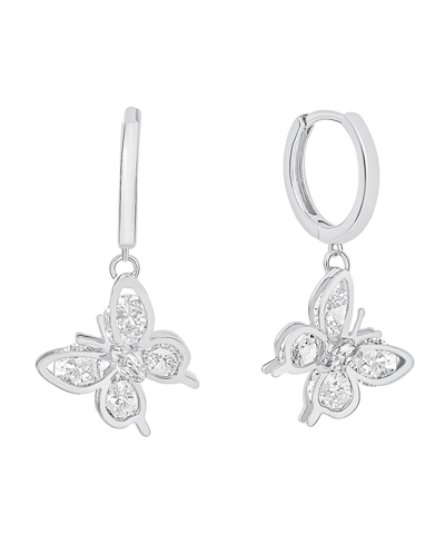 And Now This Cubic Zirconia Butterfly Drop Hoop Earring In Silver
