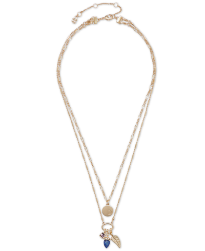 Lucky Brand Gold-tone Mixed Stone Moon & Feather Convertible Layered Pendant Necklace, 17" + 3" Extender
