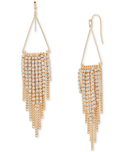 Lucky Brand Gold-tone Crystal & Chain Triangle Fringe Statement Earrings
