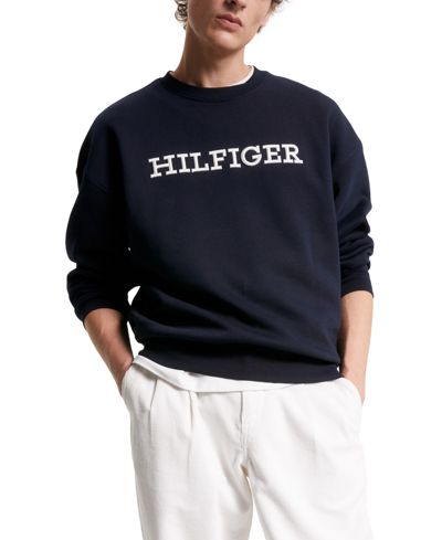 Tommy Hilfiger Men's Embroidered Monotype Logo Fleece Sweatshirt In Desert Sky