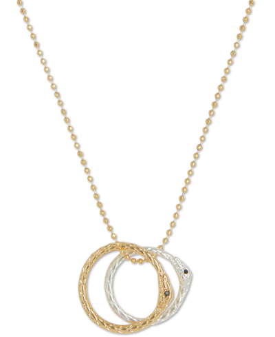 Lucky Brand Two-tone Jet Pave Continuous Snake Pendant Necklace, 17-3/4" + 2" Extender In Ttone
