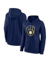 FANATICS WOMEN'S FANATICS NAVY MILWAUKEE BREWERS LOGO PULLOVER HOODIE