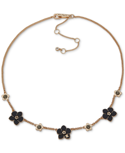 Karl Lagerfeld Gold-tone Black Flower Frontal Necklace, 16" + 3" Extender